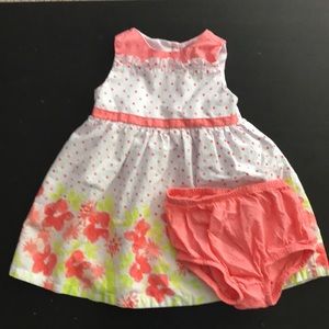 Toddlers girls dress. White and coral floral dress